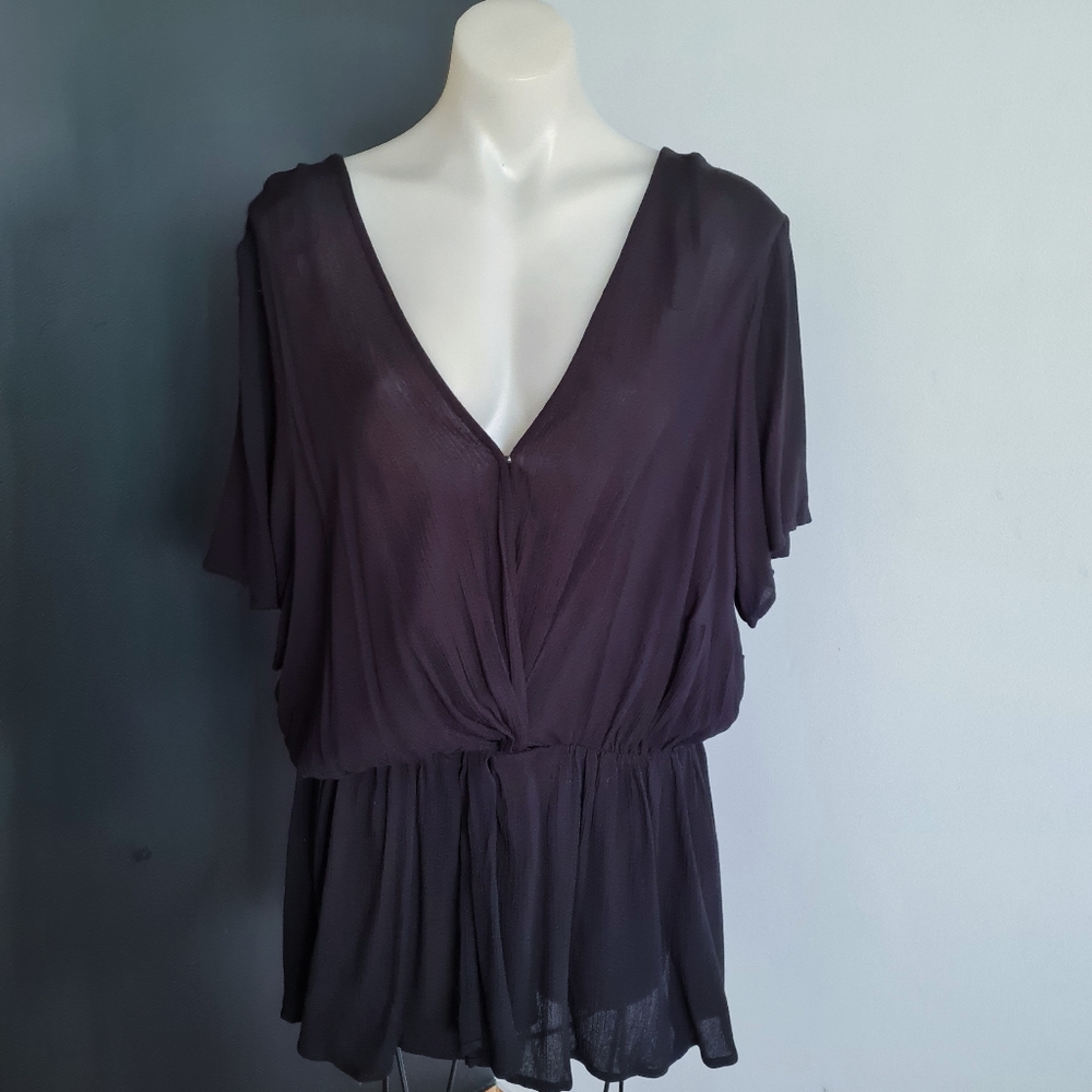 Women's size S =16 'CITY CHIC' Gorgeous black crepe viscose blouse top- EUC - Picture 1 of 7